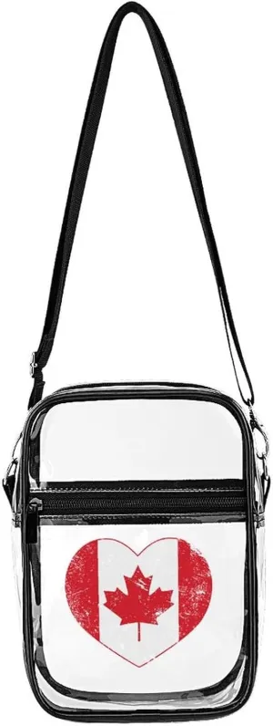 Canada Heart Retro Flag Clear Stadium Crossbody Bag Small Shoulder Purse Adjustable Strap Handbag for Women Men