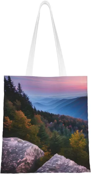 Canadian Smokey Mountain Cliff Canvas Aesthetic Tote Bag Unisex Beach Bag Shopping Bags Shoulder Bag Reusable Grocery Bags