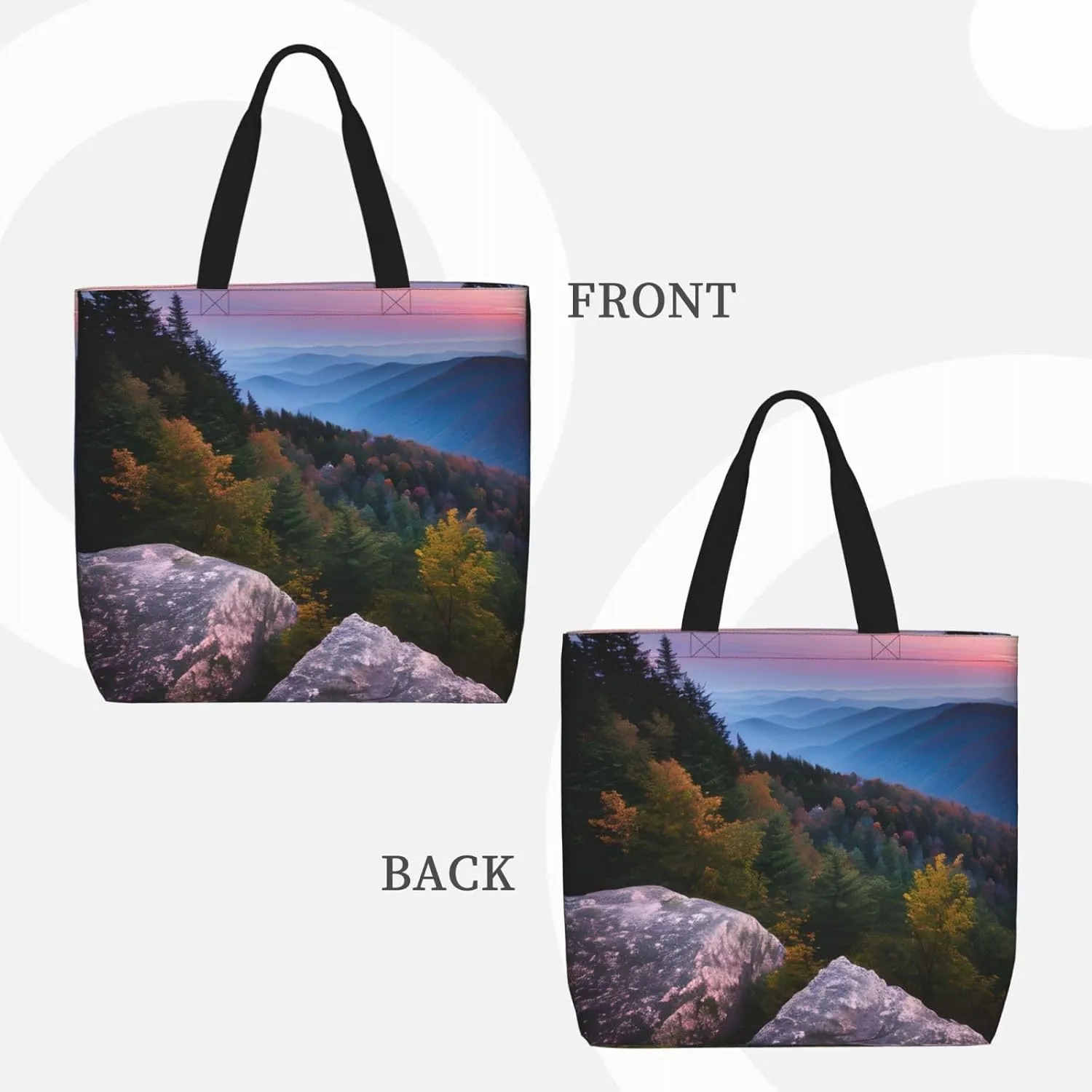 Canadian Smokey Mountain Cliff Large-Capacity Polyester Tote Bag With Zipper Pockets One-Shoulder Tote Bag
