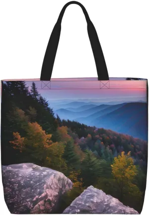 Canadian Smokey Mountain Cliff Large-Capacity Polyester Tote Bag With Zipper Pockets One-Shoulder Tote Bag