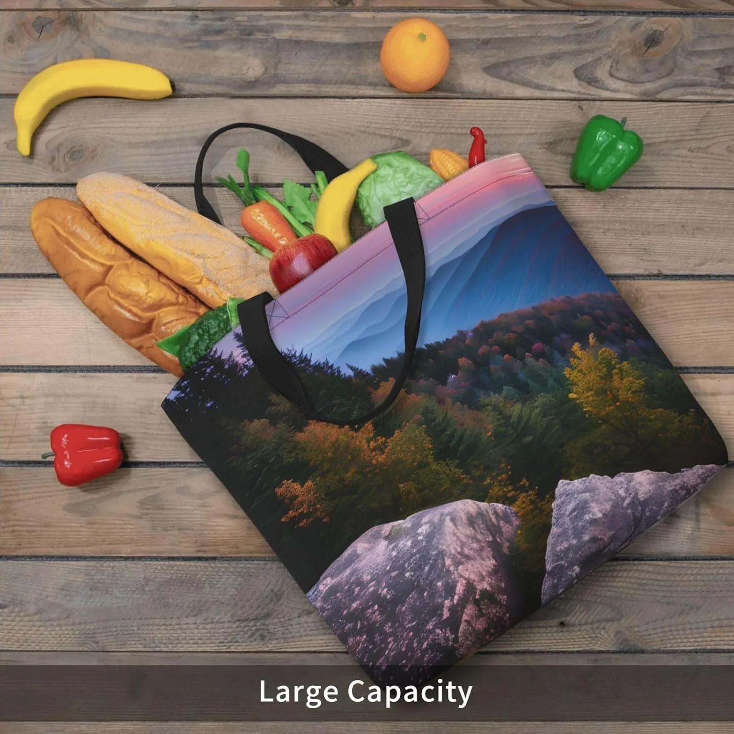 Canadian Smokey Mountain Cliff Large-Capacity Polyester Tote Bag With Zipper Pockets One-Shoulder Tote Bag