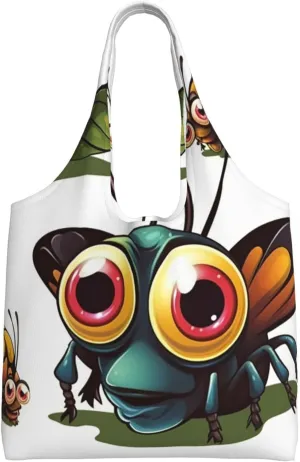 Canvas Aesthetic Tote Bag for Women Handbag Cartoon Insect Reusable Grocery Bags with Handles