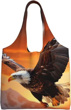 Canvas Aesthetic Tote Bag for Women Handbag Eagle flying in the sunset Reusable Grocery Bags with Handles