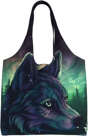 Canvas Aesthetic Tote Bag for Women Handbag Forest Wolf Reusable Grocery Bags with Handles