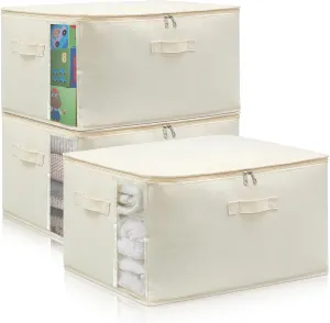 Canvas Comforters Bags Closet Organizers and Storage for Quilts Clothes Organization Containers Bins with Sturdy Zipper, Clear Window 75L for Sweaters Blankets Storage Bedroom Collapsible