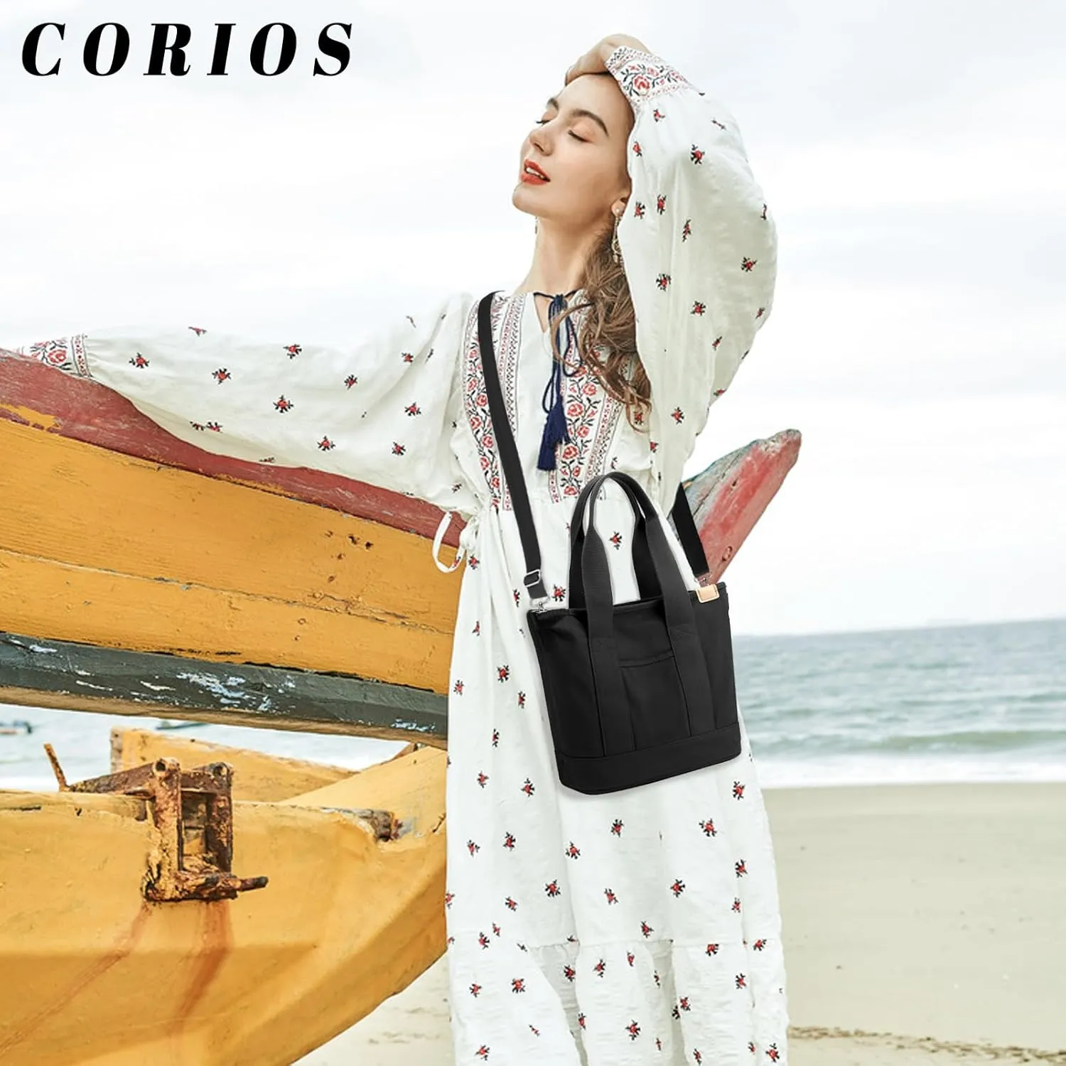 Canvas Crossbody Bag for Women Large Capacity Tote Handbag Multi-Pockets Shoulder Bag Casual Top Handle Bag