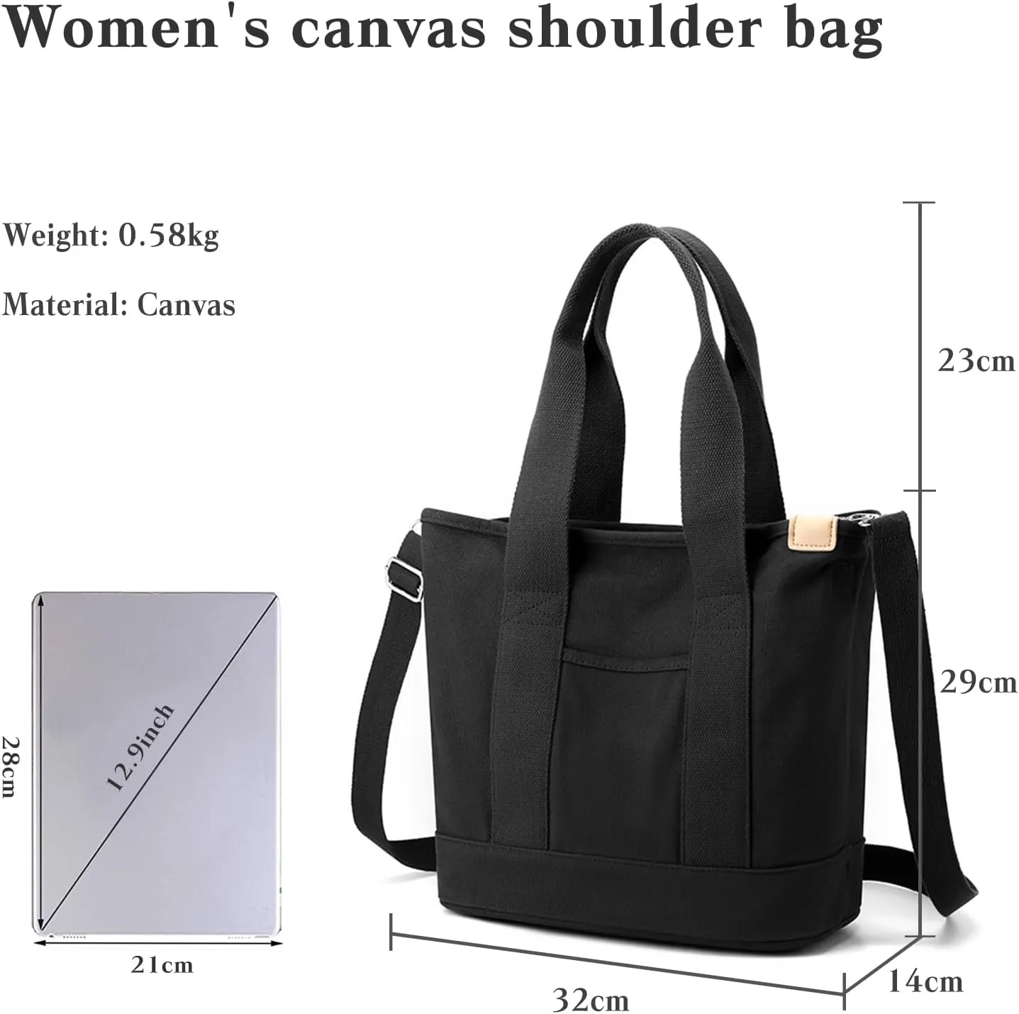 Canvas Crossbody Bag for Women Large Capacity Tote Handbag Multi-Pockets Shoulder Bag Casual Top Handle Bag