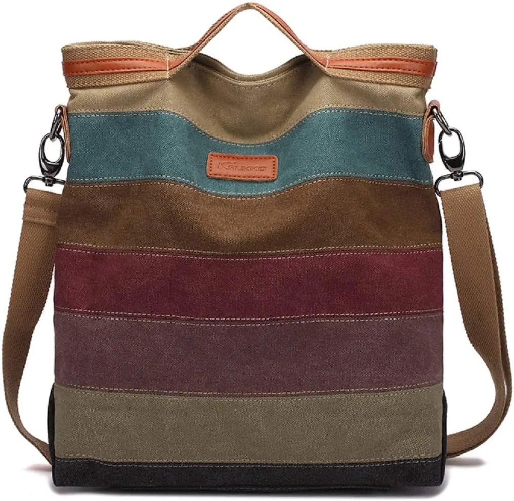 Canvas Handbag Multi-Color Striped Lattice Cross Body Shoulder Purse Bag Tote-Handbag for Women Stripe