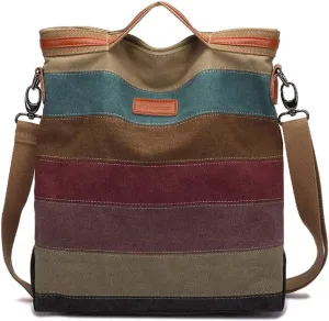 Canvas Handbag Multi-Color Striped Lattice Cross Body Shoulder Purse Bag Tote-Handbag for Women Stripe