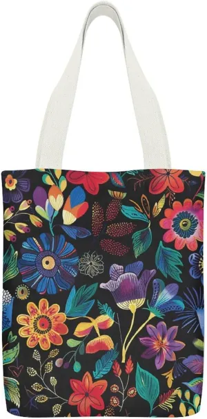 Canvas Portable Shopping Bag,Brightly Colored Flowers Print Cute Canvas Tote Bag,canvas Shopping Bag,storage Canvas Tote Bag