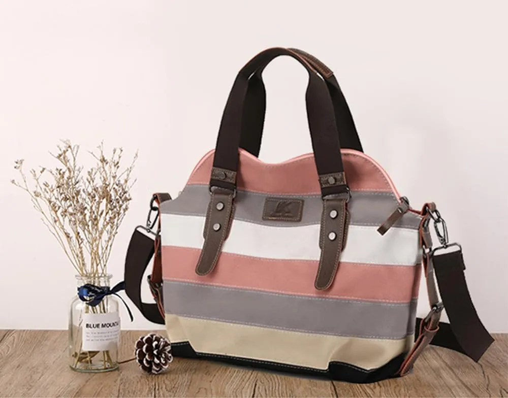 Canvas Purse for Women Large Work Tote Bags with Strap Vintage Top-Handle Handbags Striped Crossbody Shoulder Tote Multi01