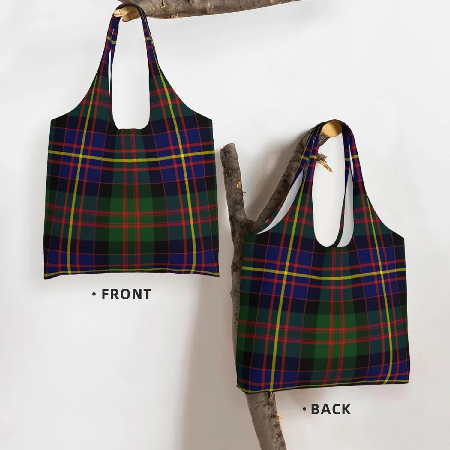 Canvas Shoulder Tote Bags For Women And Men, Reusable Grocery Bags, Large Capacity Carmichael Modern Tartan Printed