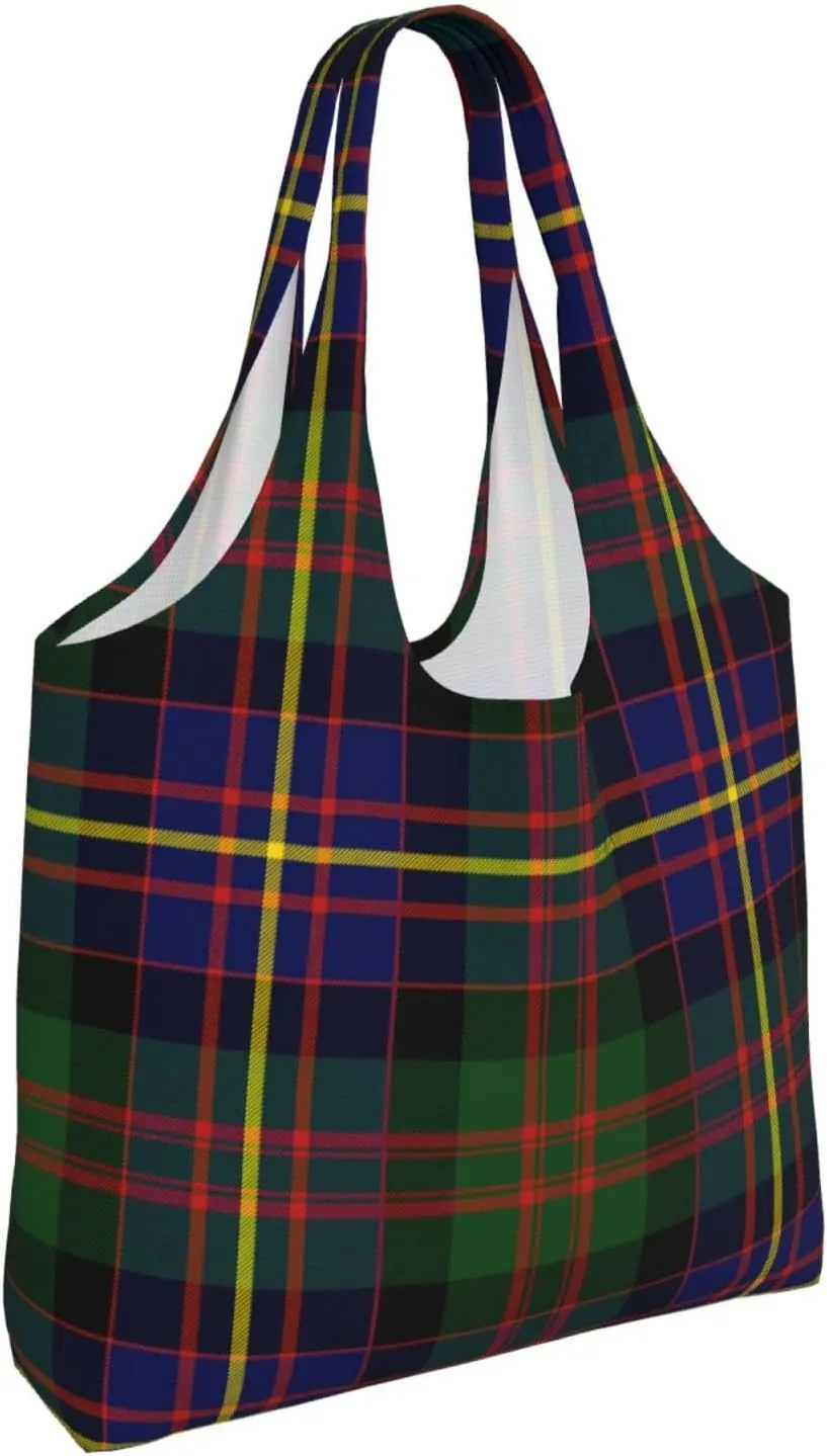 Canvas Shoulder Tote Bags For Women And Men, Reusable Grocery Bags, Large Capacity Carmichael Modern Tartan Printed