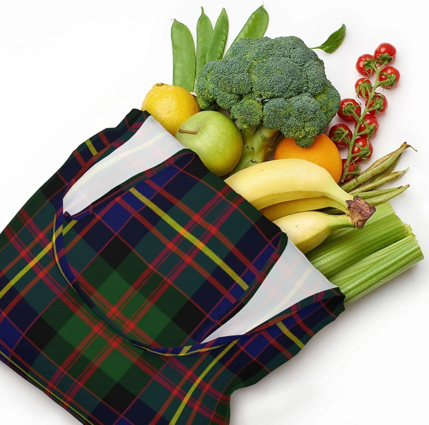 Canvas Shoulder Tote Bags For Women And Men, Reusable Grocery Bags, Large Capacity Carmichael Modern Tartan Printed