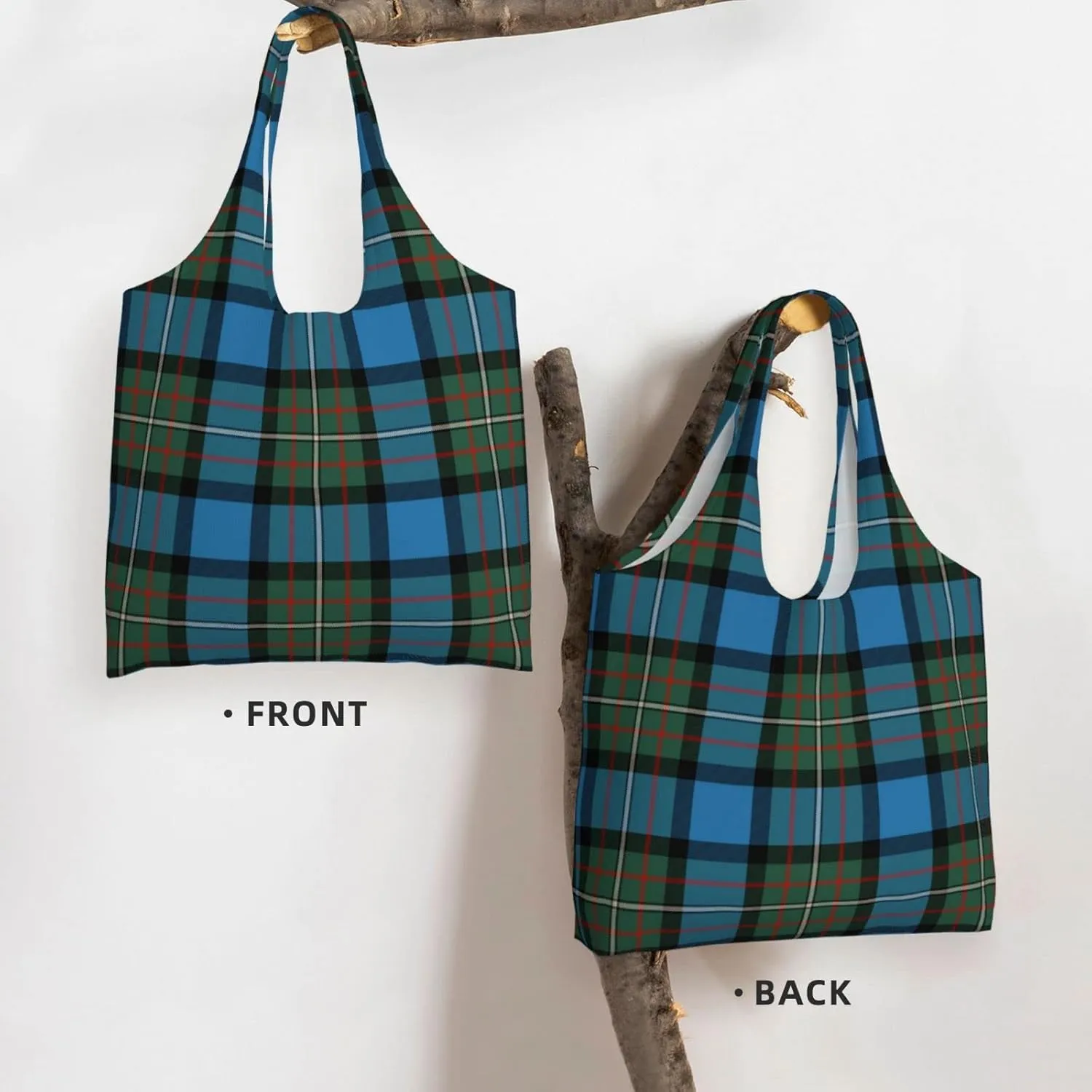 Canvas Shoulder Tote Bags For Women And Men, Reusable Grocery Bags, Large Capacity Fletcher Modern Tartan Printed