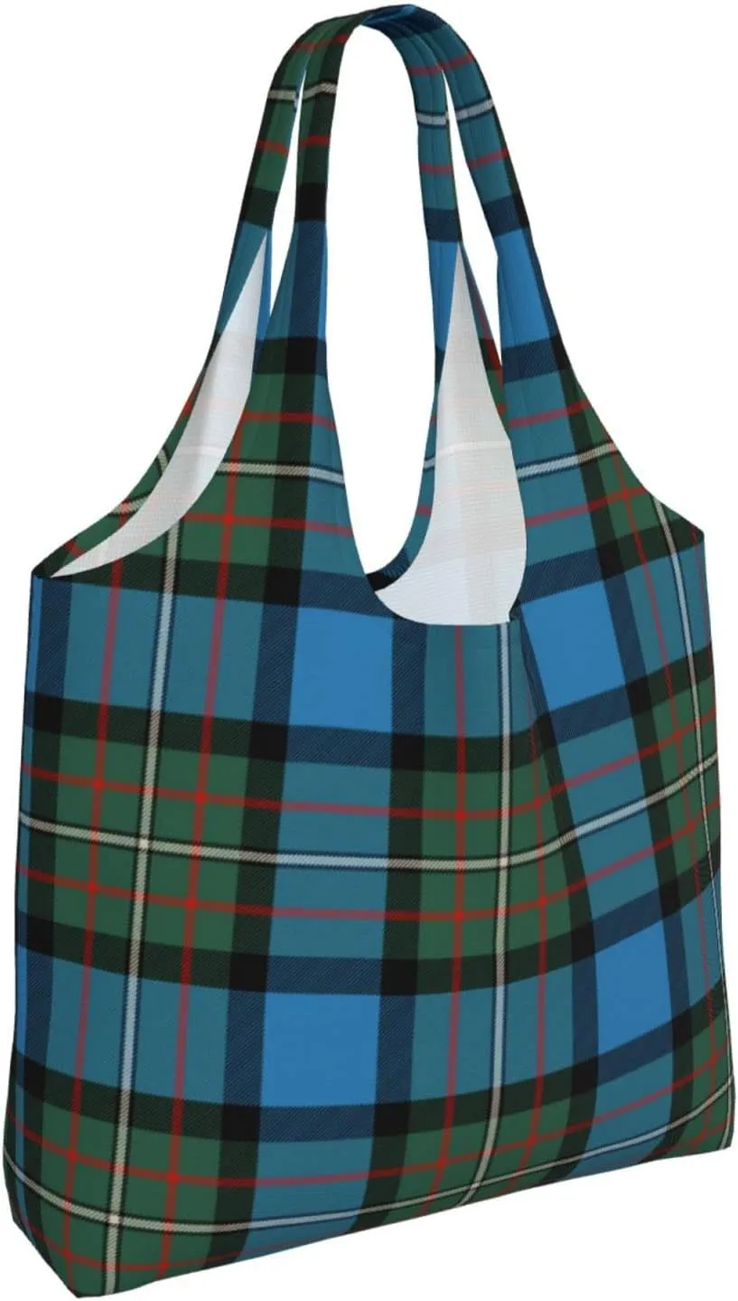 Canvas Shoulder Tote Bags For Women And Men, Reusable Grocery Bags, Large Capacity Fletcher Modern Tartan Printed
