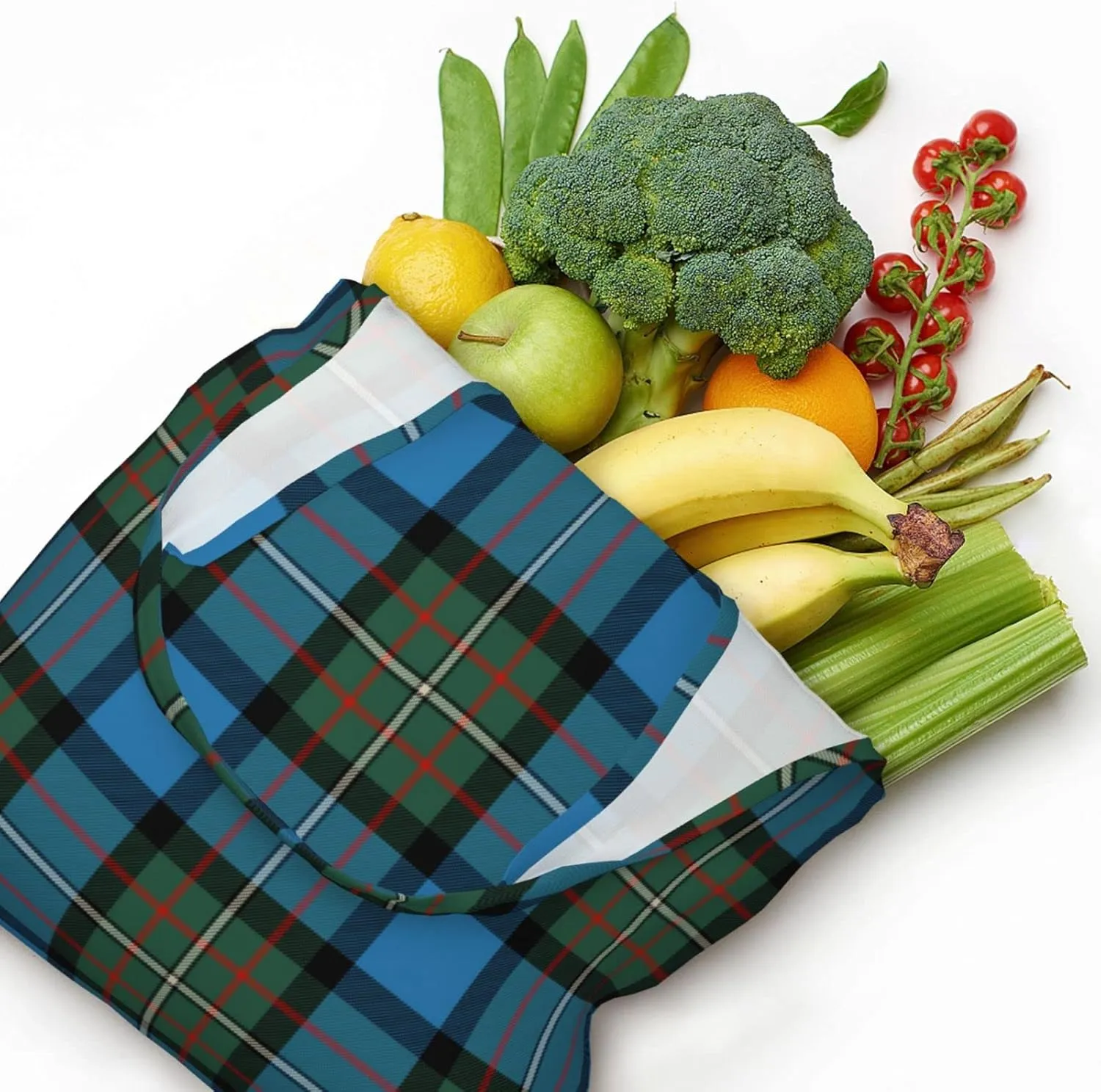 Canvas Shoulder Tote Bags For Women And Men, Reusable Grocery Bags, Large Capacity Fletcher Modern Tartan Printed