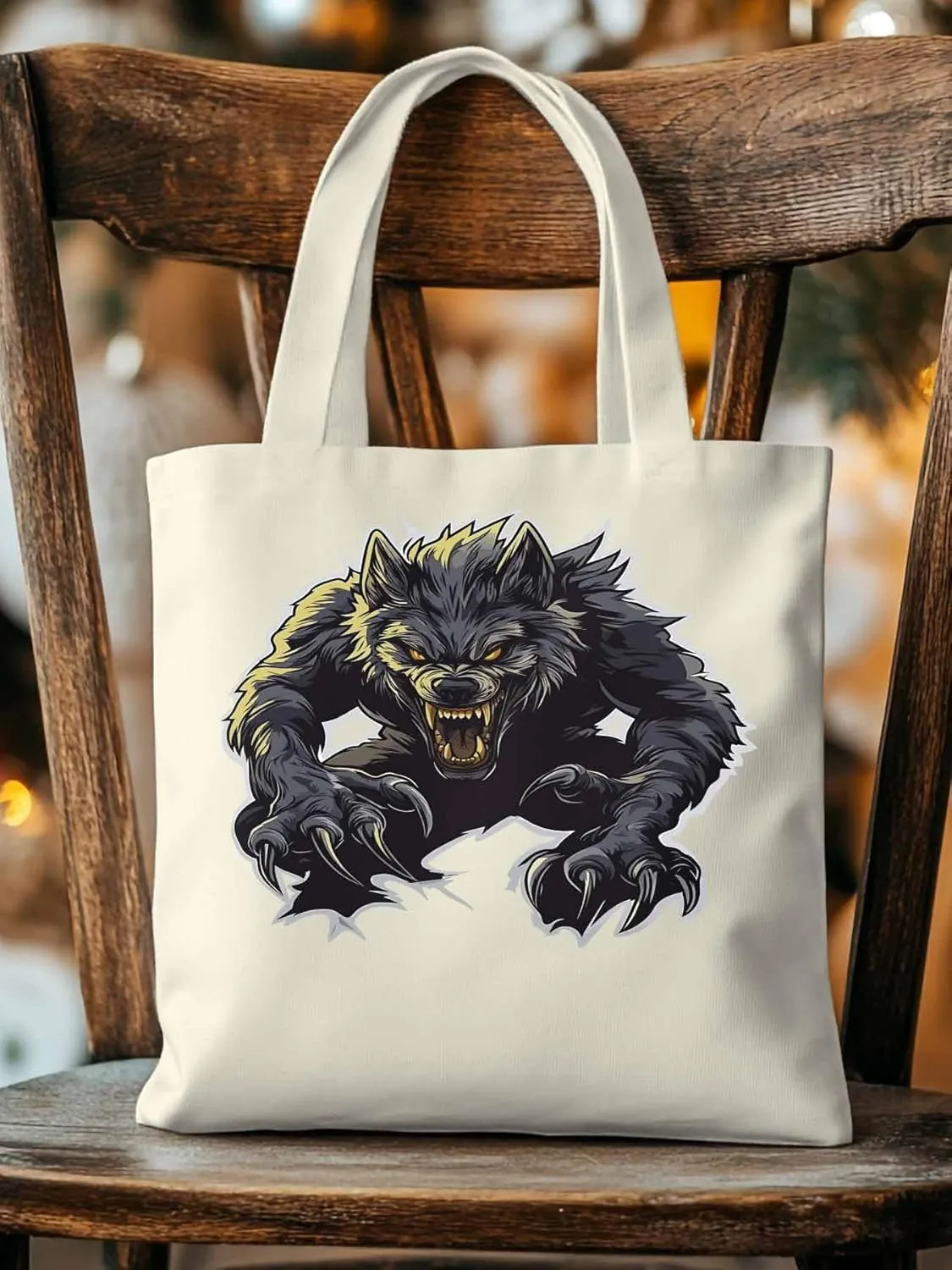 Canvas Tote Bag, Fierce Monsters Wolves Aesthetic Canvas Tote Handbags for Women Shoulder Bag