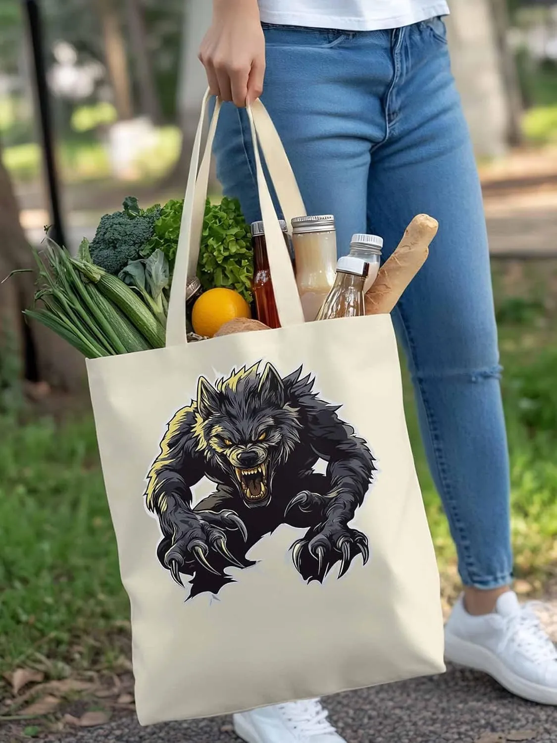 Canvas Tote Bag, Fierce Monsters Wolves Aesthetic Canvas Tote Handbags for Women Shoulder Bag