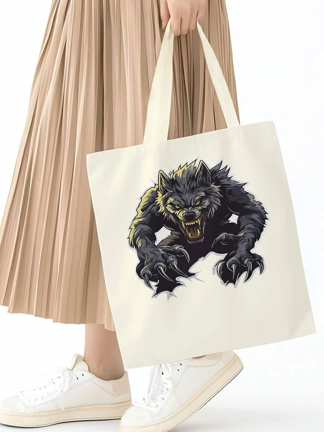 Canvas Tote Bag, Fierce Monsters Wolves Aesthetic Canvas Tote Handbags for Women Shoulder Bag