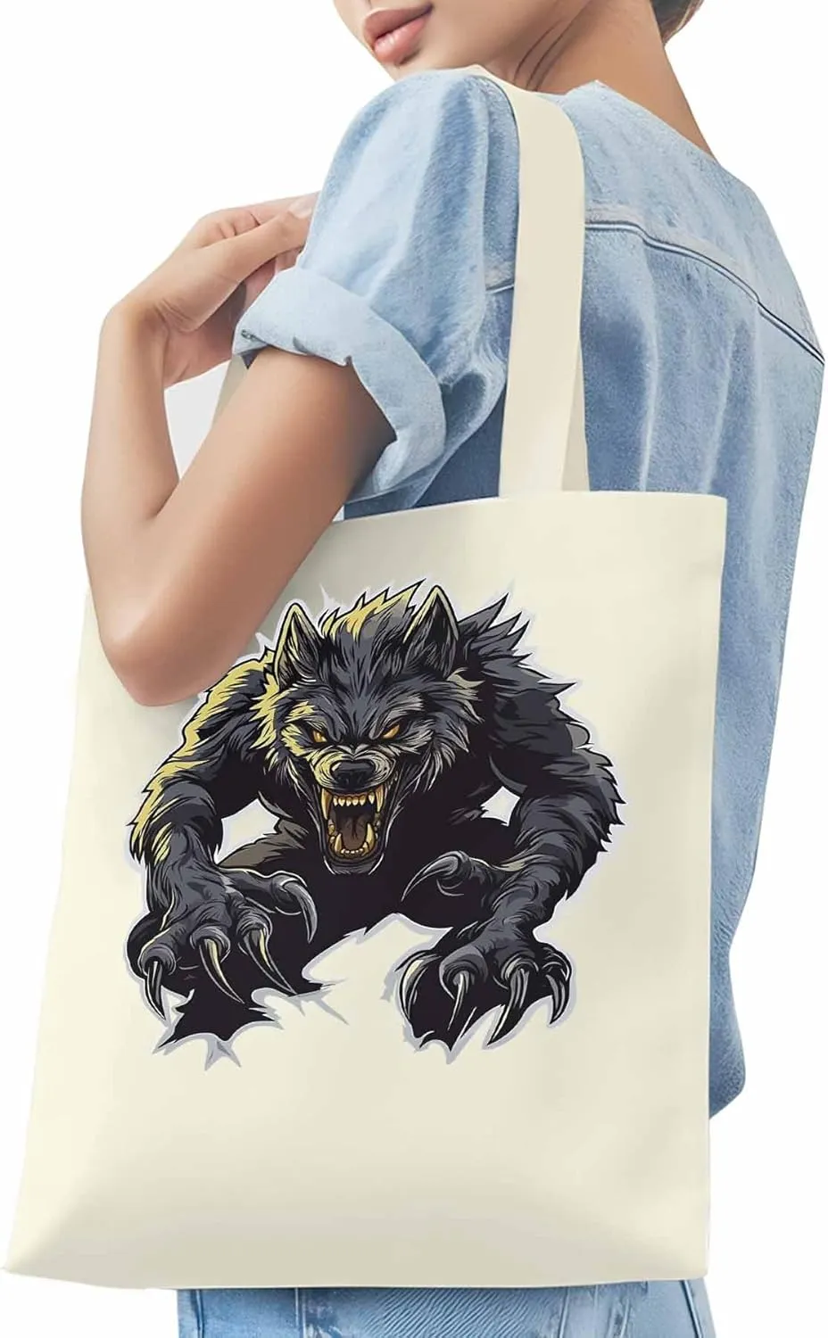 Canvas Tote Bag, Fierce Monsters Wolves Aesthetic Canvas Tote Handbags for Women Shoulder Bag