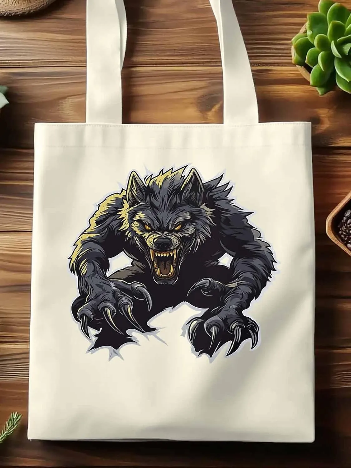 Canvas Tote Bag, Fierce Monsters Wolves Aesthetic Canvas Tote Handbags for Women Shoulder Bag
