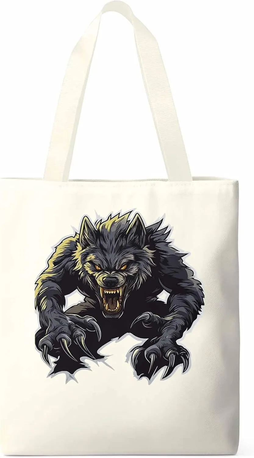 Canvas Tote Bag, Fierce Monsters Wolves Aesthetic Canvas Tote Handbags for Women Shoulder Bag
