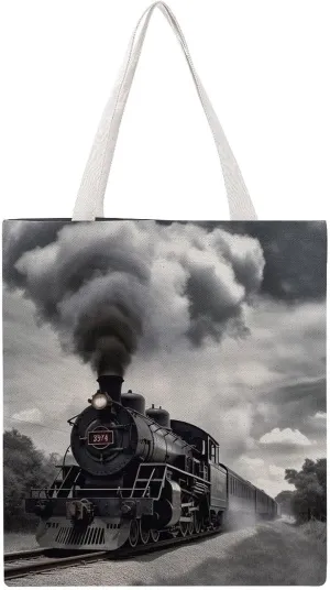 Canvas Tote Bag for Women Handbag Large Capacity Canvas Bag Steam Train Clouds Grocery Bags Shopping Bag
