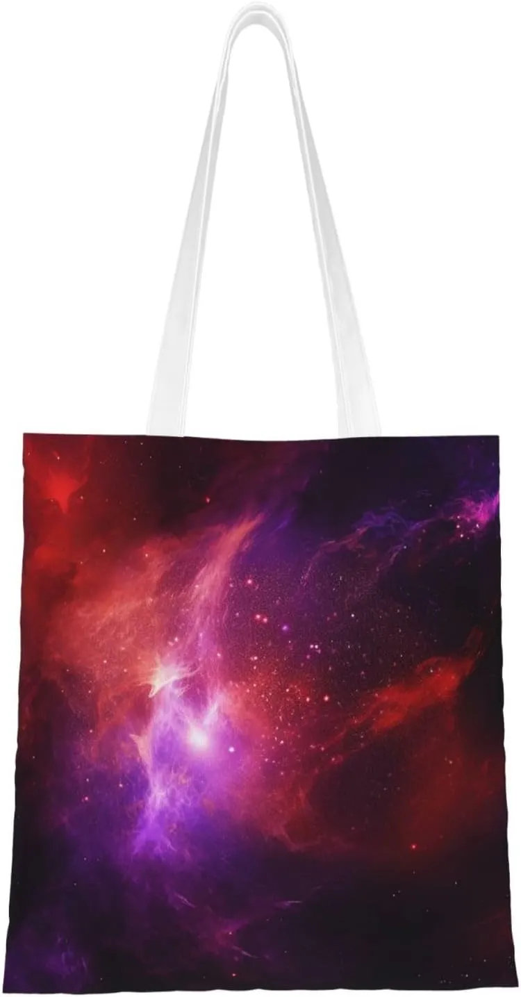 Canvas Tote Bag For Women Reusable Shopping Bag Casual Purple And Red Universe Shoulder Bag Handbag For Travel