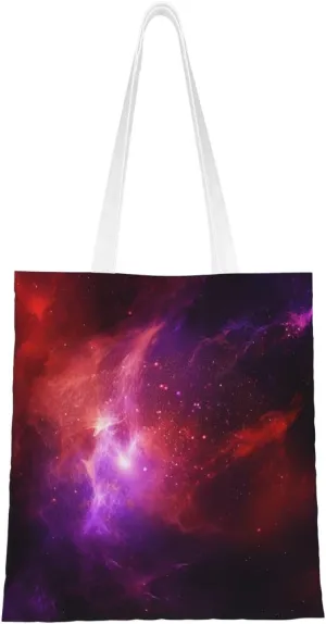 Canvas Tote Bag For Women Reusable Shopping Bag Casual Purple And Red Universe Shoulder Bag Handbag For Travel