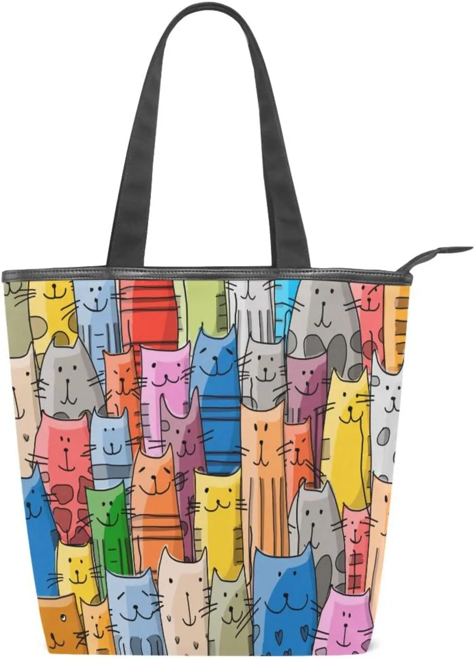 Canvas Tote Bag for Women with Zipper,Lady Tote Bag Canvas Tote Purse Canvas Handbag for Work Travel