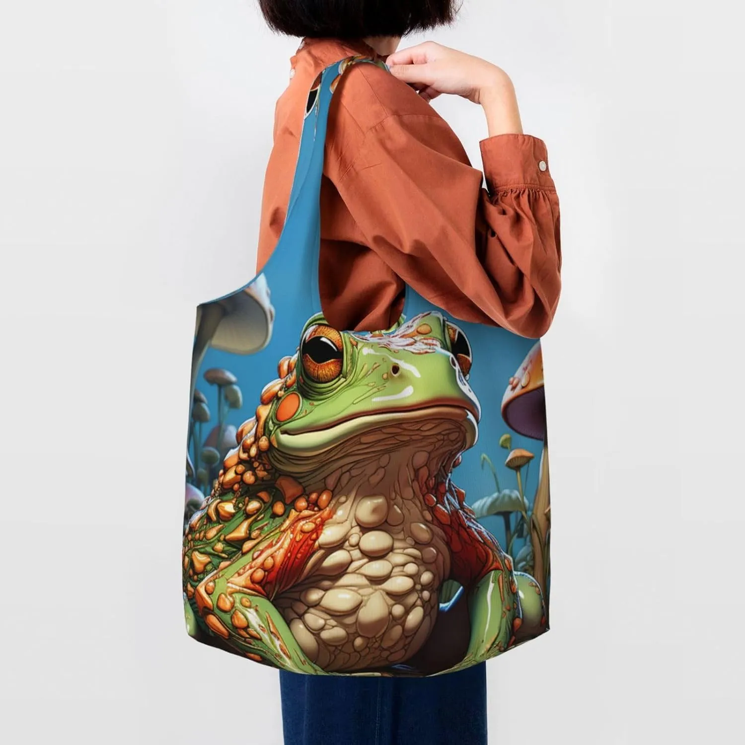 Canvas Tote Bag Lightweight Reusable Grocery Shopping Bag 3D Snake Handbag for Women Men