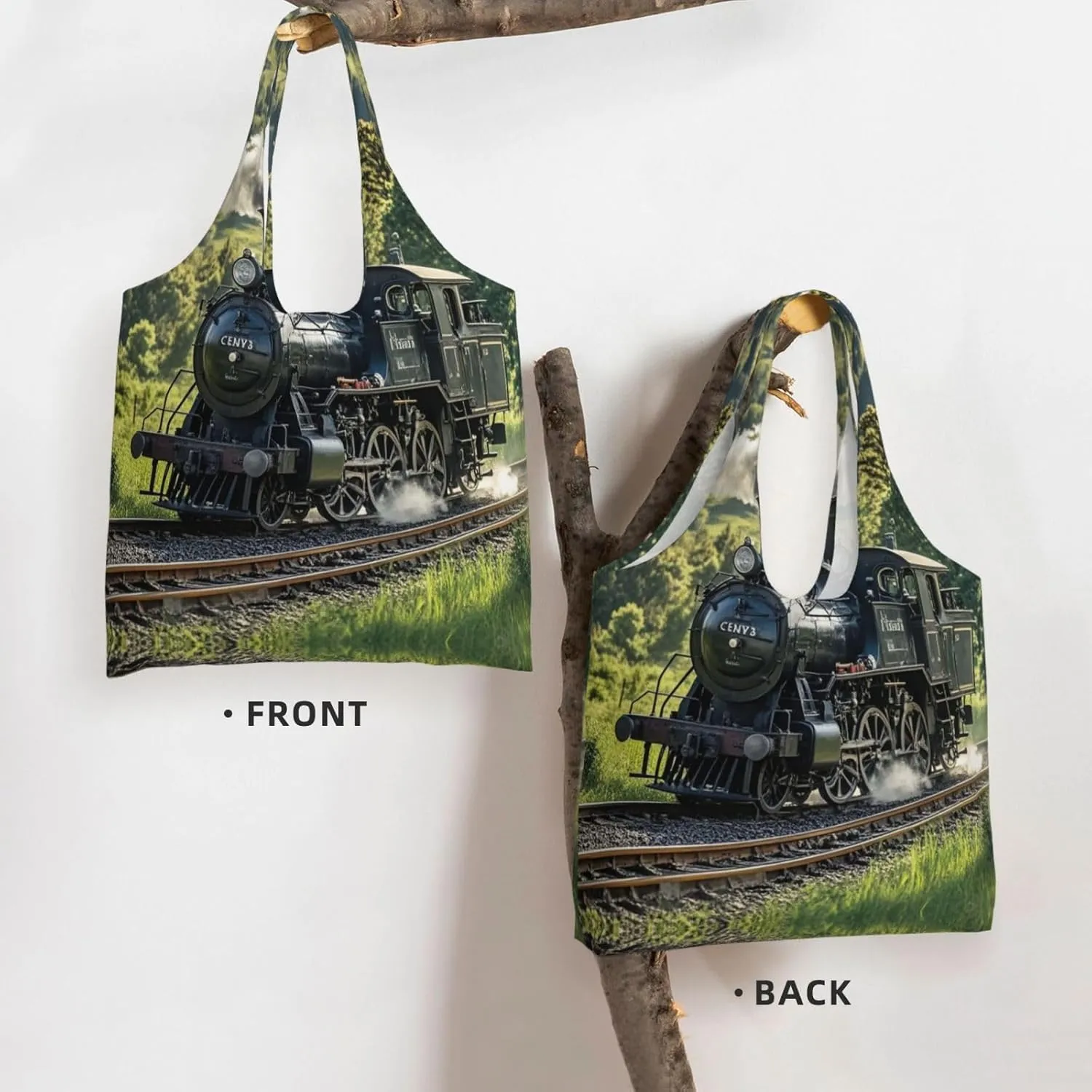 Canvas Tote Bag Lightweight Reusable Grocery Shopping Bag Teal Grey and White Floral Handbag for Women Men