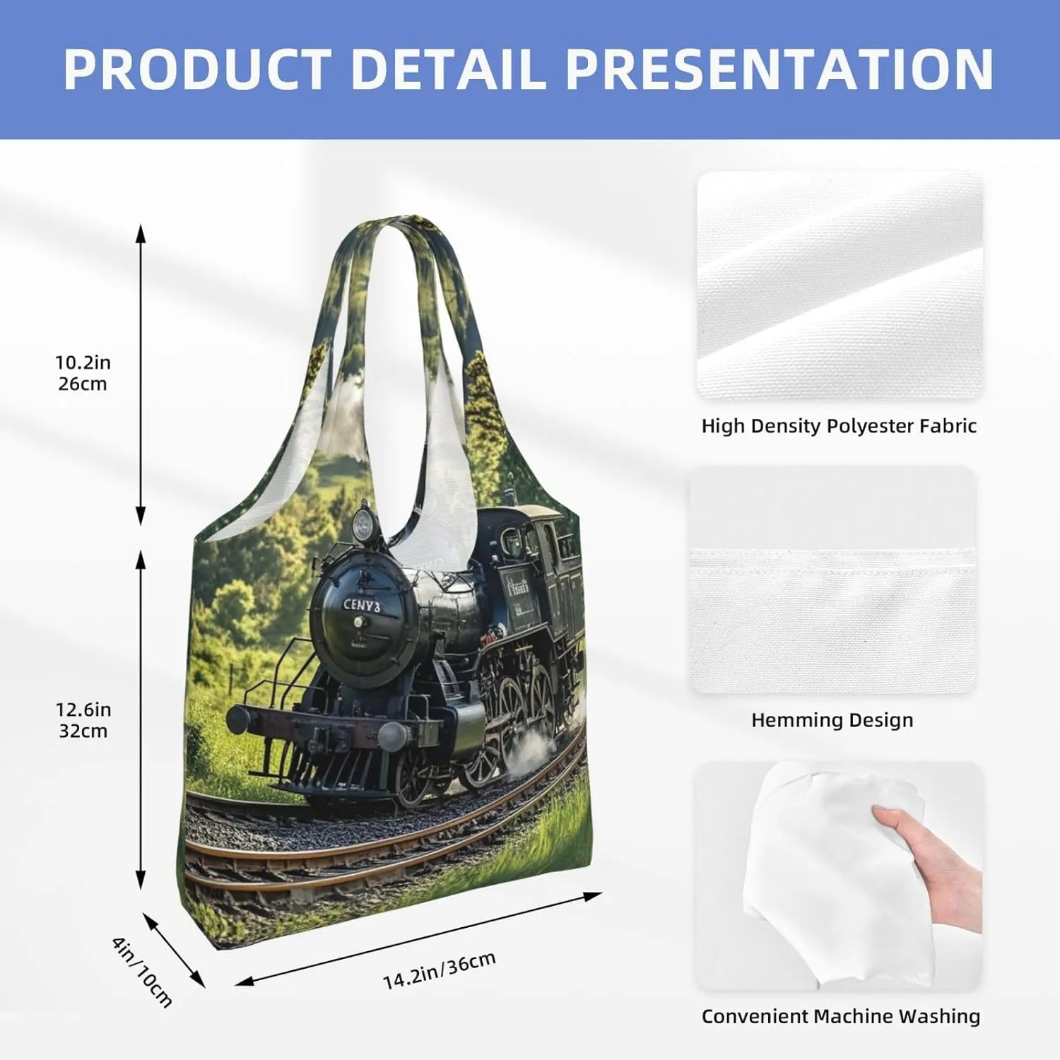 Canvas Tote Bag Lightweight Reusable Grocery Shopping Bag Teal Grey and White Floral Handbag for Women Men