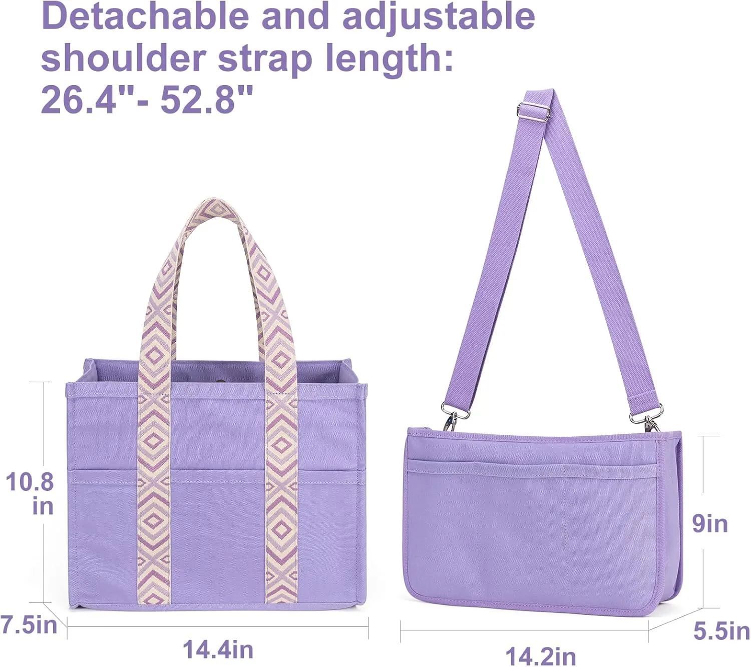 Canvas Tote Bag Set with Purse Bag Organizer Insert, Travel Tote Handbag Shoulder Bag with Zipper Crossbody Purse for Women