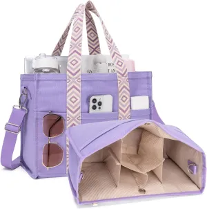 Canvas Tote Bag Set with Purse Bag Organizer Insert, Travel Tote Handbag Shoulder Bag with Zipper Crossbody Purse for Women