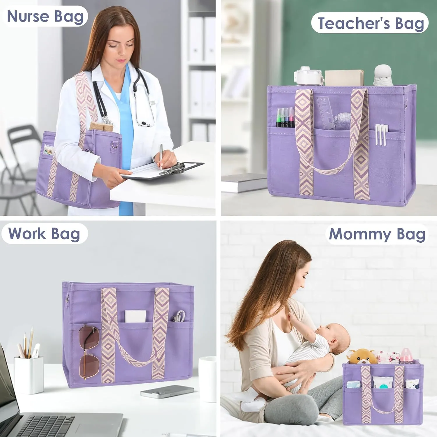 Canvas Tote Bag Set with Purse Bag Organizer Insert, Travel Tote Handbag Shoulder Bag with Zipper Crossbody Purse for Women