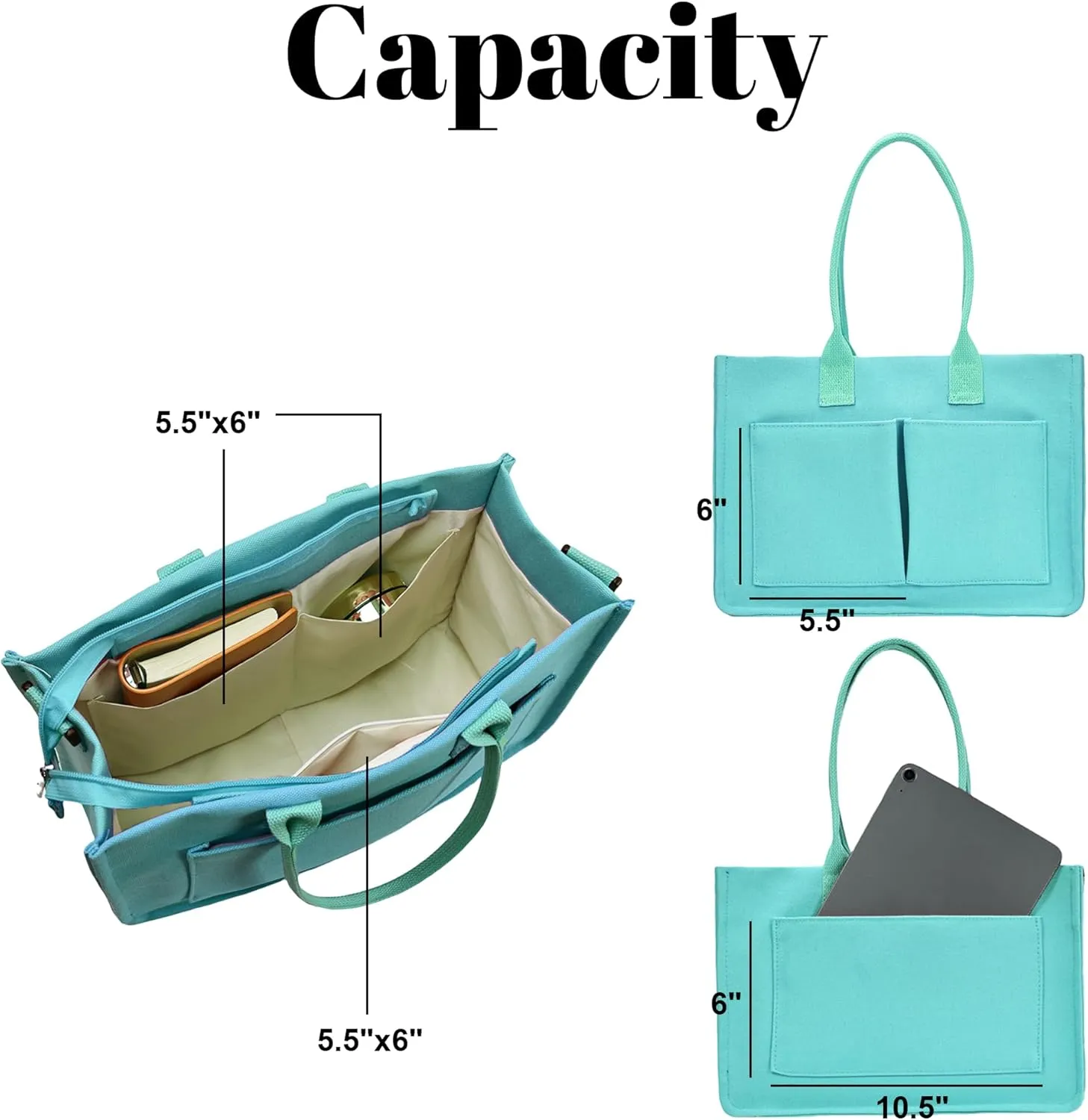 Canvas Tote Bag Shoulder Handbags with Zipper Work Bags for Women Crossbody Bags Tote Bag with Compartments for Work