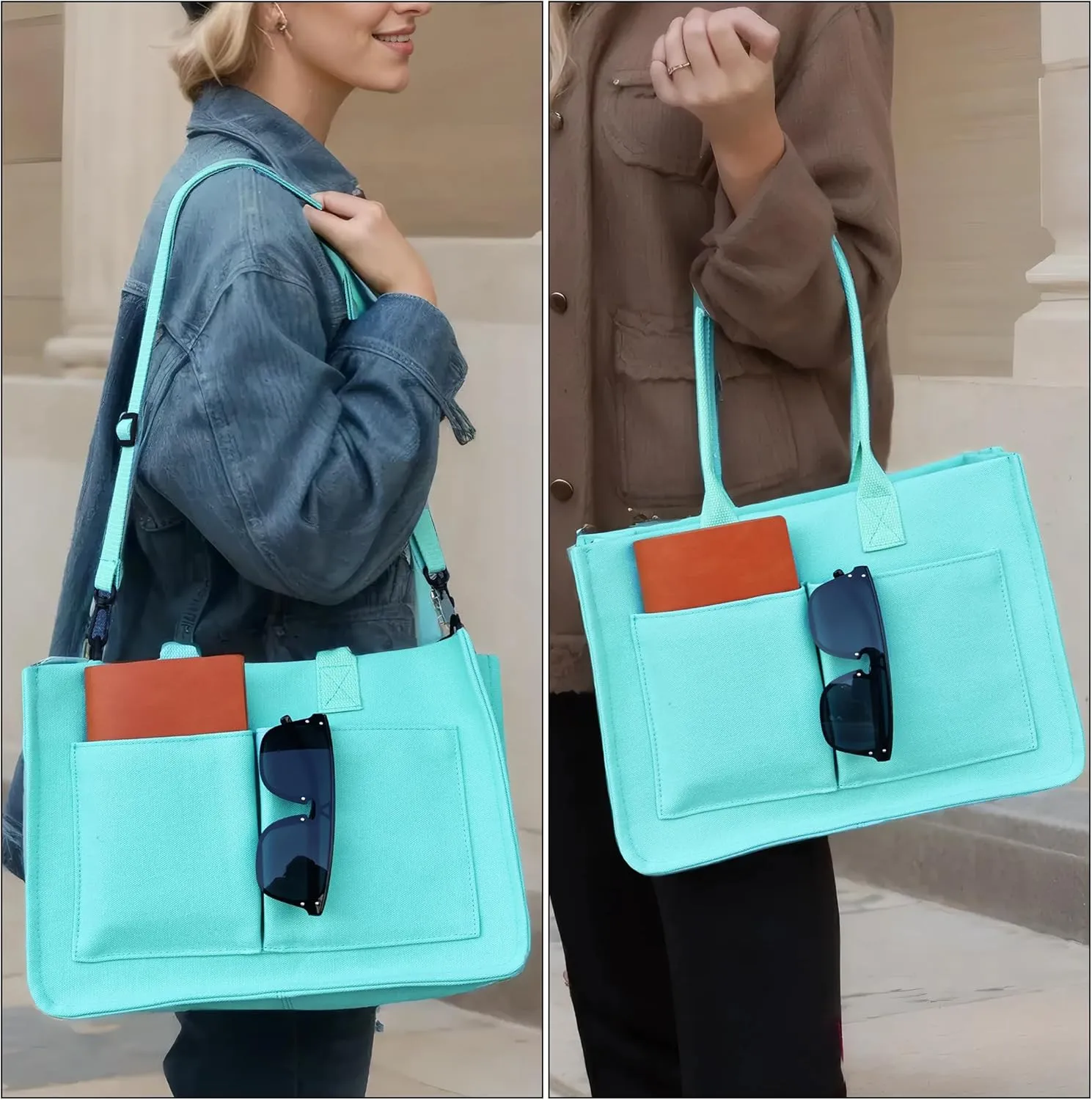 Canvas Tote Bag Shoulder Handbags with Zipper Work Bags for Women Crossbody Bags Tote Bag with Compartments for Work