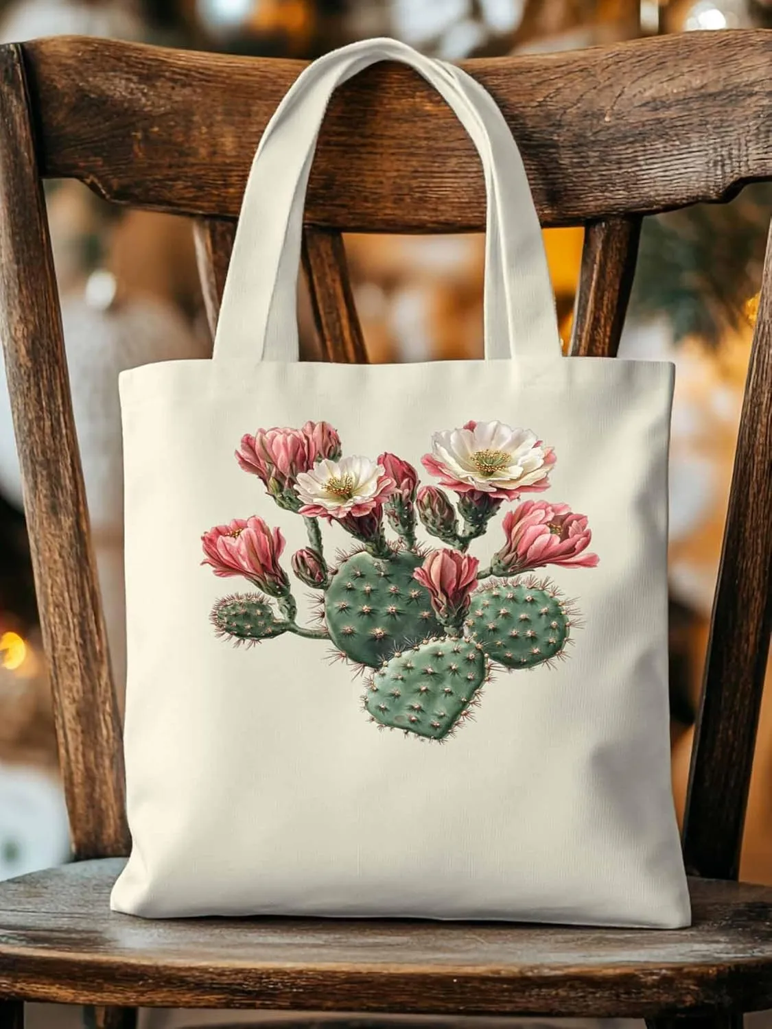 Canvas Tote Bag, Watercolor Cacti Floral Print patterned Canvas Tote Handbags for Women Shoulder Bag,