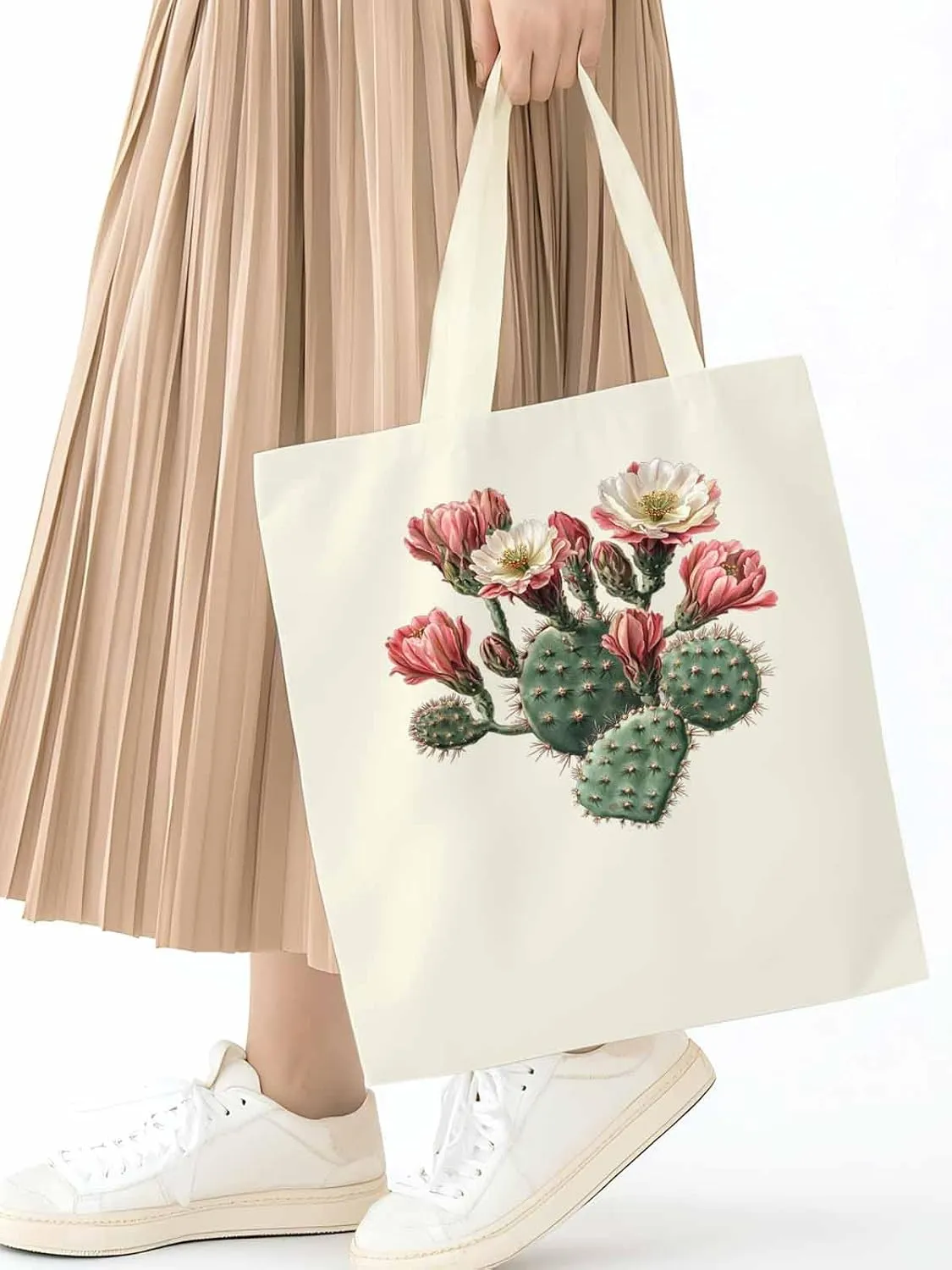 Canvas Tote Bag, Watercolor Cacti Floral Print patterned Canvas Tote Handbags for Women Shoulder Bag,