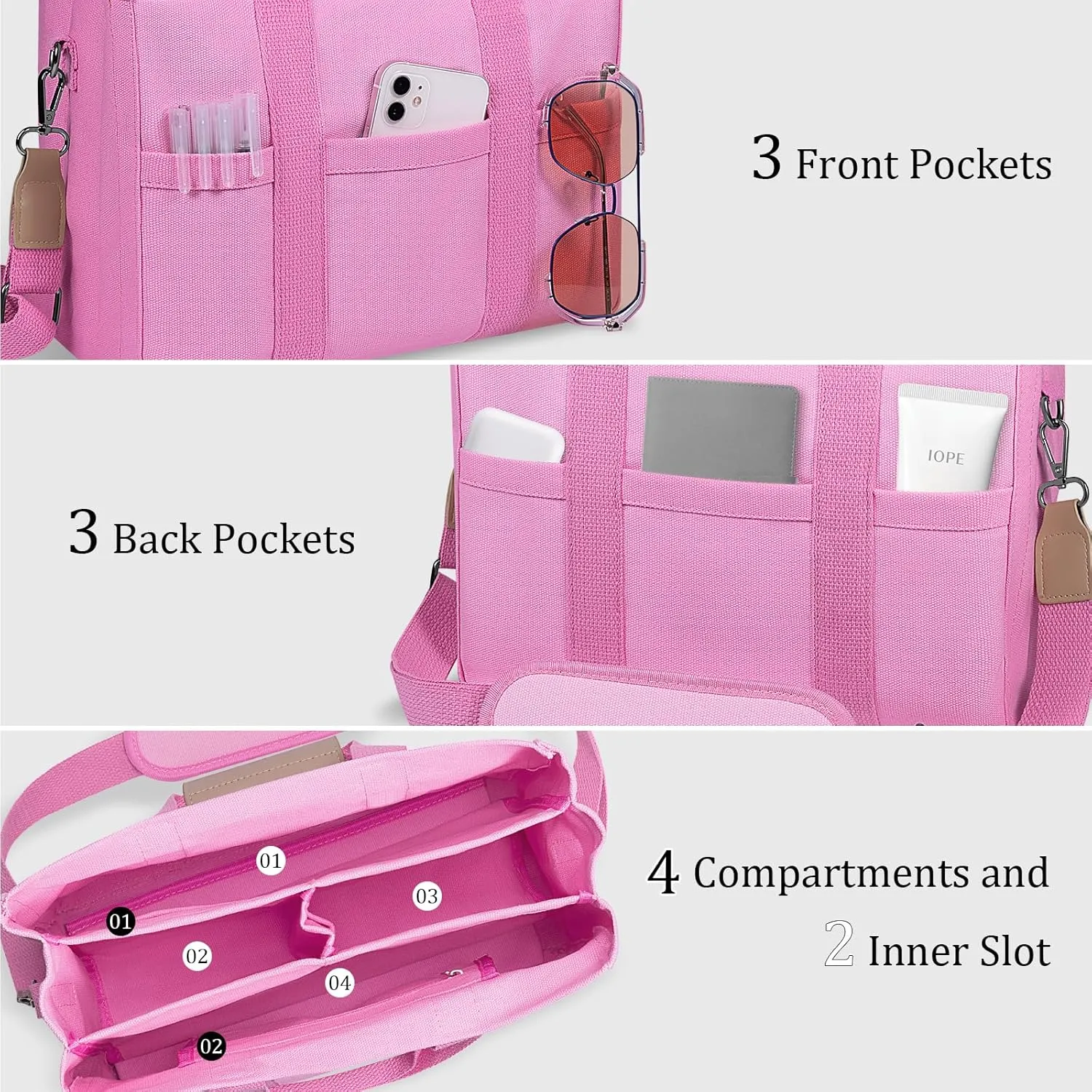 Canvas Tote Bag with Multi Pockets Crossbody Tote Bag for Women Bible Handbag Everything Tote Bags with Compartments