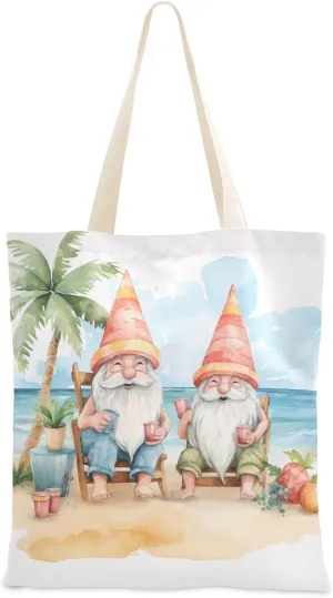 Canvas Tote Bags Dwarf Sitting at The Seaside Multi-Purpose Reusable Canvas Bags Use for Grocery Bags,Shopping Bags,Gift Bags