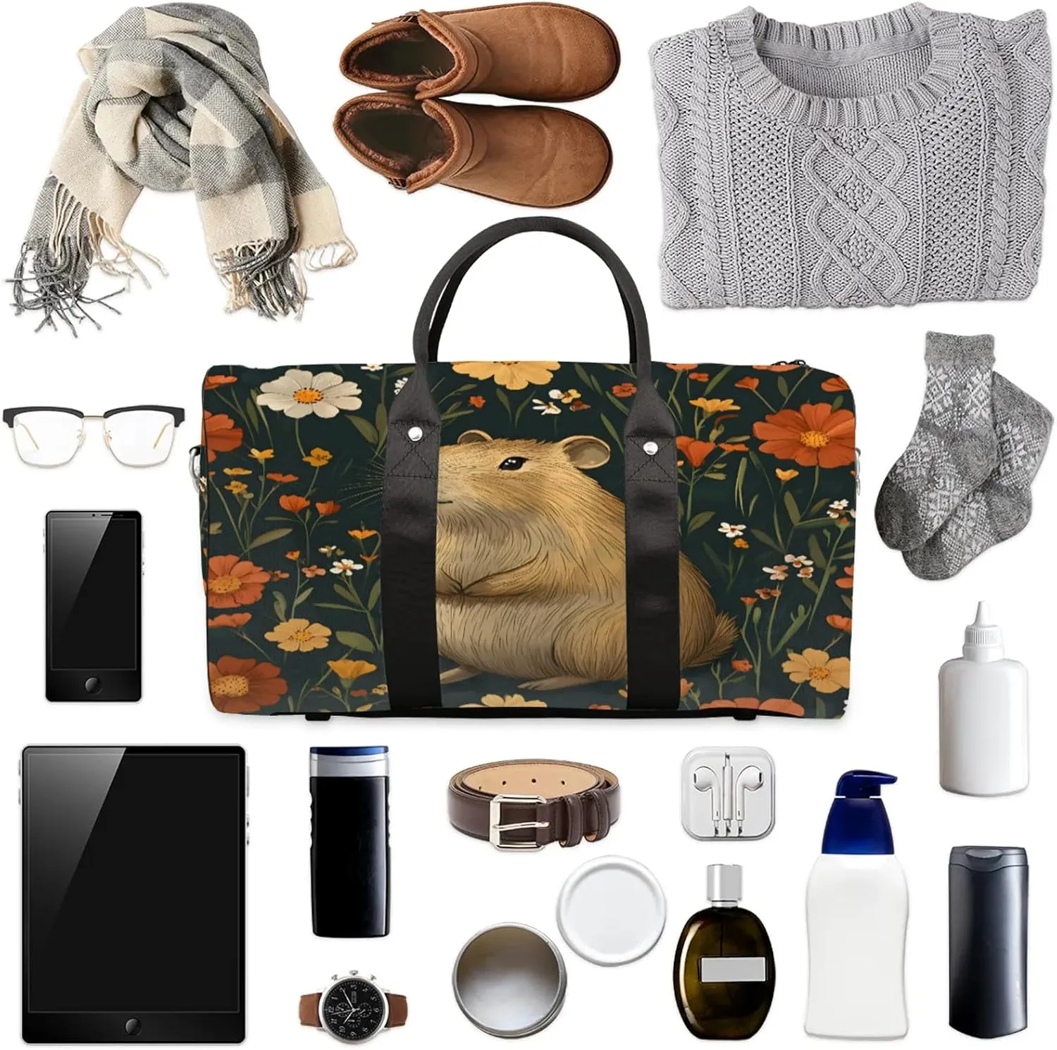 Capybara Duffle Bag for Travel, Overnight Weekend Gym Carry On Luggage Bag, Capybara Travel Duffel Bag for Men Women