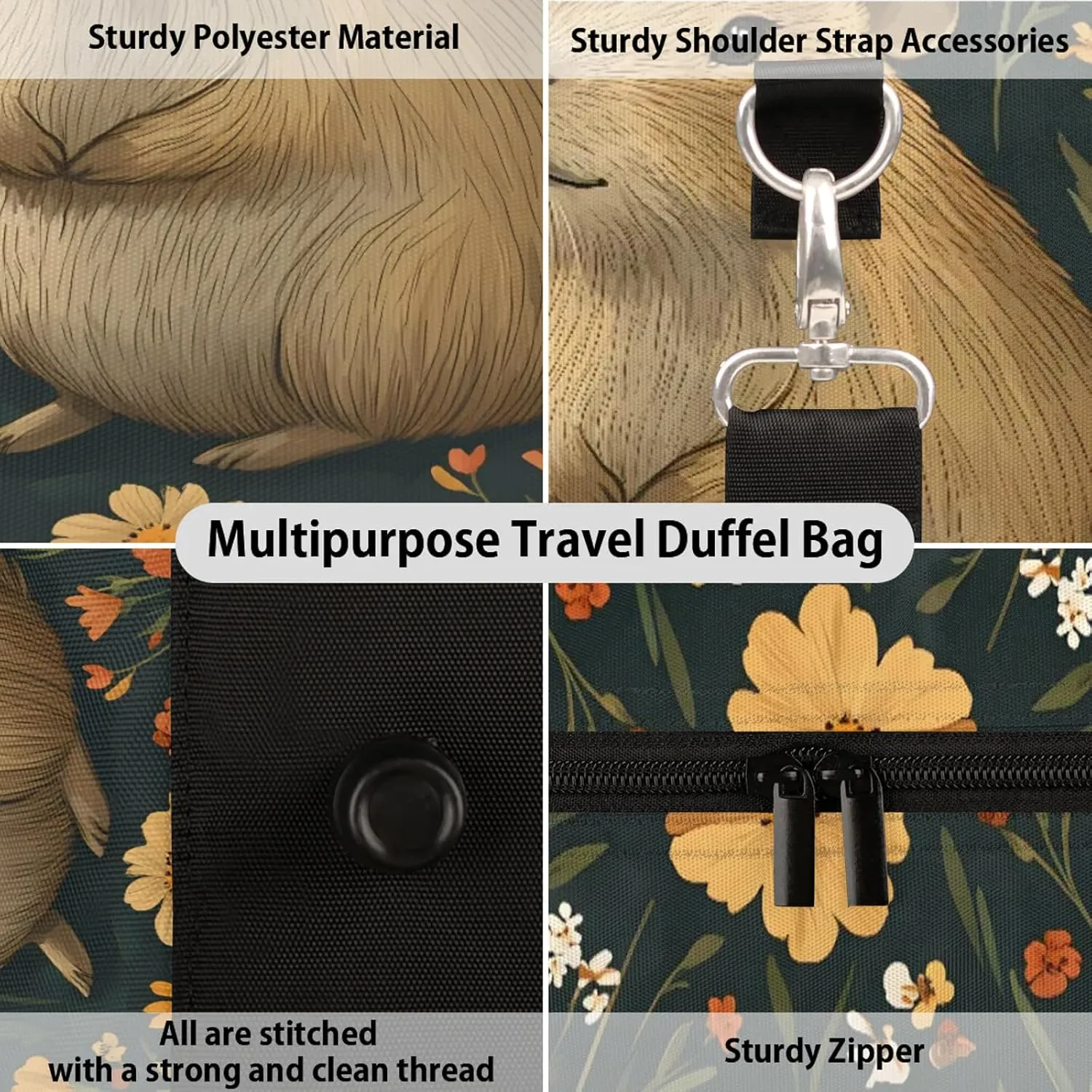 Capybara Duffle Bag for Travel, Overnight Weekend Gym Carry On Luggage Bag, Capybara Travel Duffel Bag for Men Women