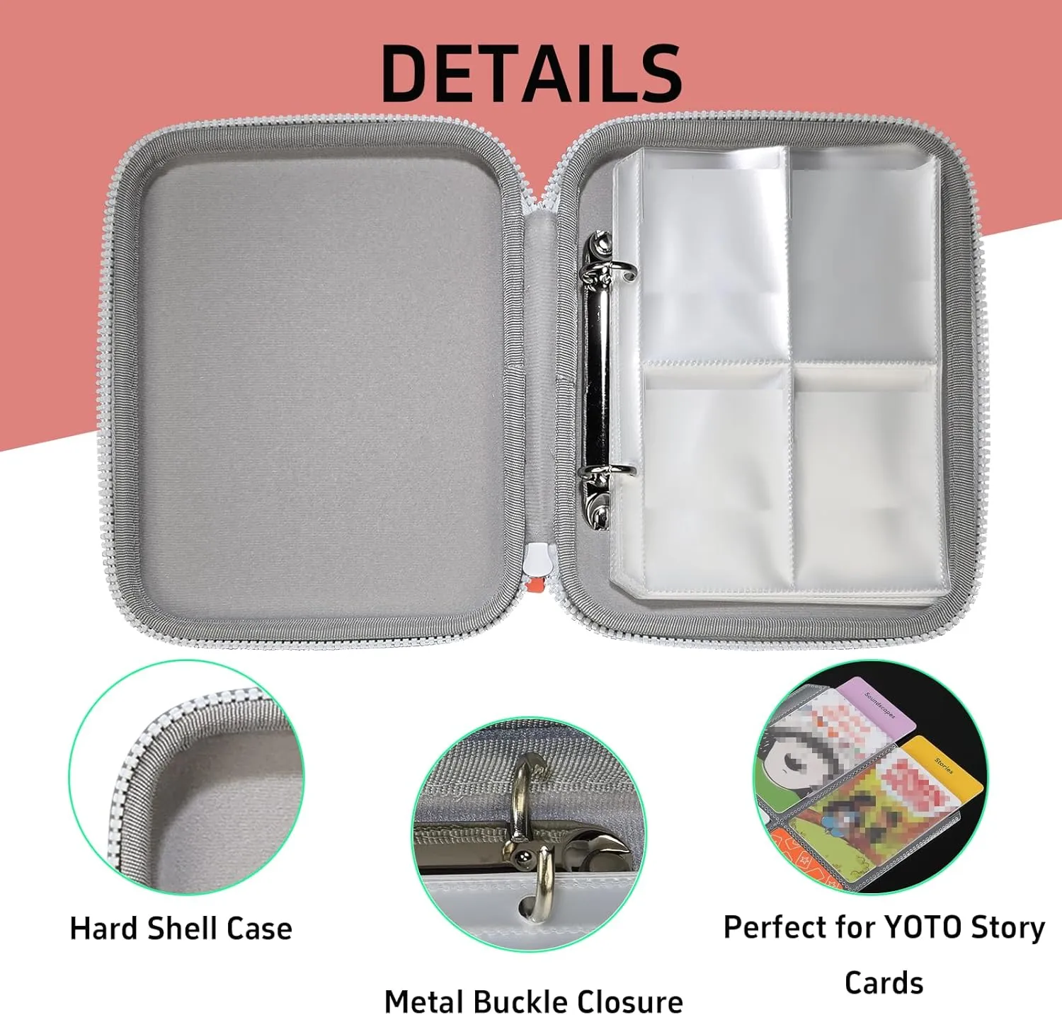 Card Holder for YOTO Player Cards - 120 Pockets Portable Binder with Zipper, Carry Strap & Sleeves for Yoto Player/Mini Audiobook Cards, Travel-Friendly Hard Storage Organizer(Pink)