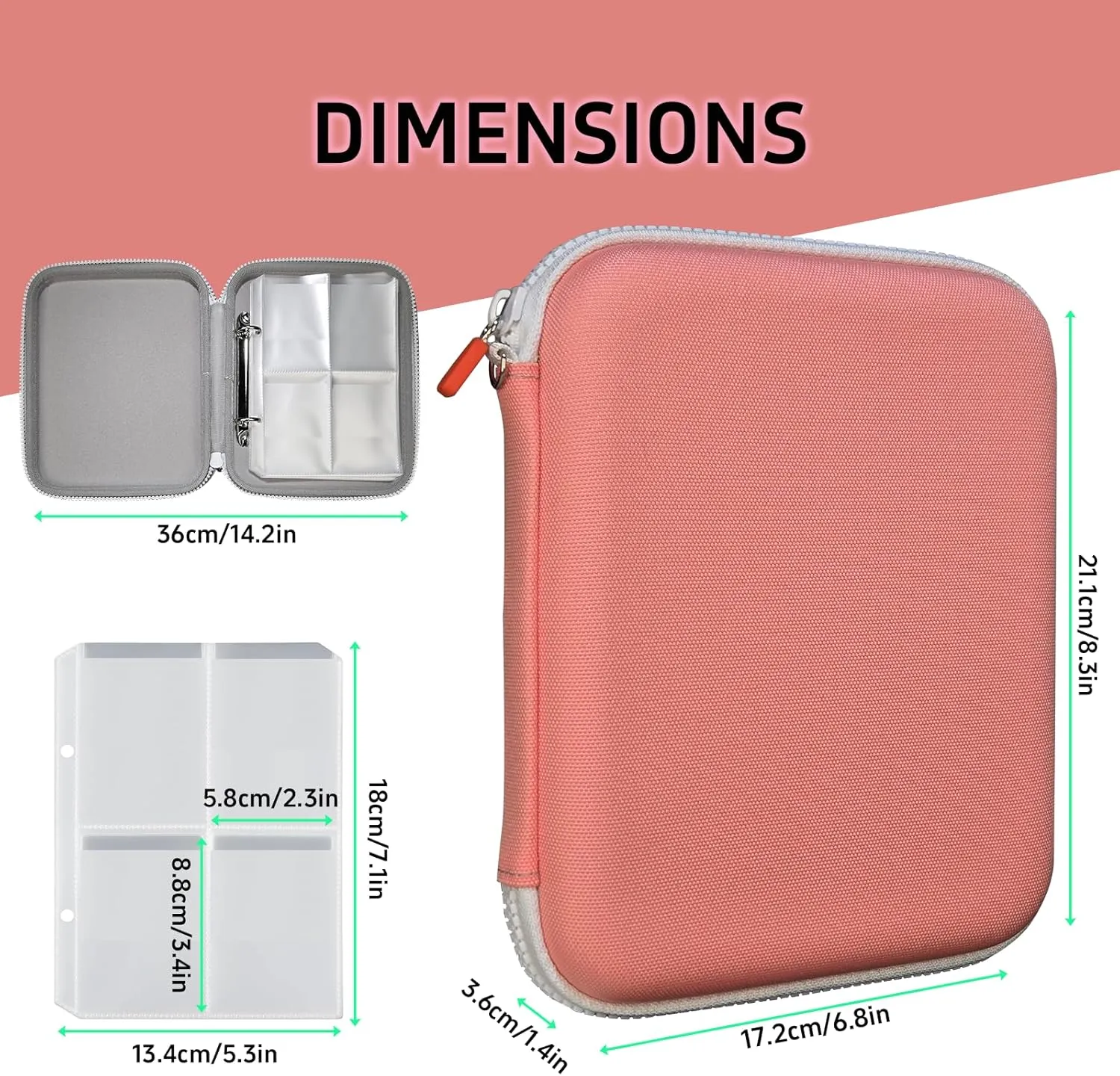 Card Holder for YOTO Player Cards - 120 Pockets Portable Binder with Zipper, Carry Strap & Sleeves for Yoto Player/Mini Audiobook Cards, Travel-Friendly Hard Storage Organizer(Pink)
