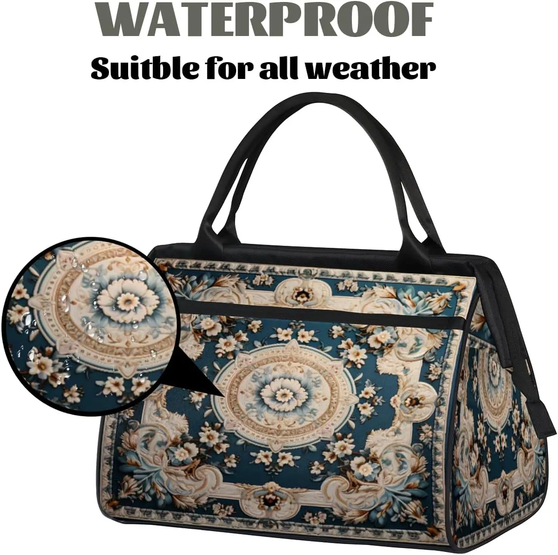 Carpet Flowers Patterns Gym Bag for Women Men, Travel Sports Duffel Bag with Trolley Sleeve, Waterproof Sports Gym Bag Weekender Overnight Bag Carry On Tote Bag for Travel Gym Sport