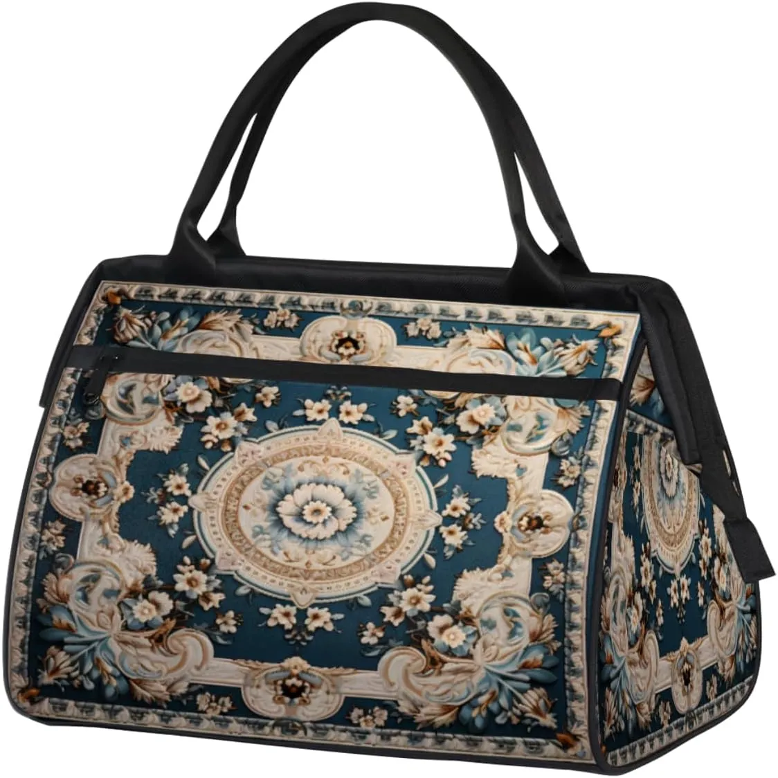 Carpet Flowers Patterns Gym Bag for Women Men, Travel Sports Duffel Bag with Trolley Sleeve, Waterproof Sports Gym Bag Weekender Overnight Bag Carry On Tote Bag for Travel Gym Sport