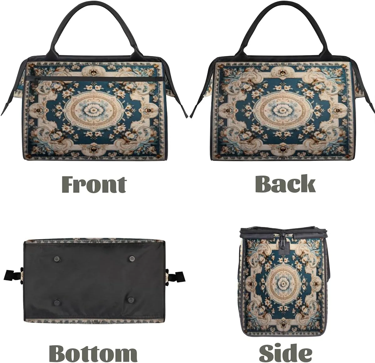 Carpet Flowers Patterns Gym Bag for Women Men, Travel Sports Duffel Bag with Trolley Sleeve, Waterproof Sports Gym Bag Weekender Overnight Bag Carry On Tote Bag for Travel Gym Sport